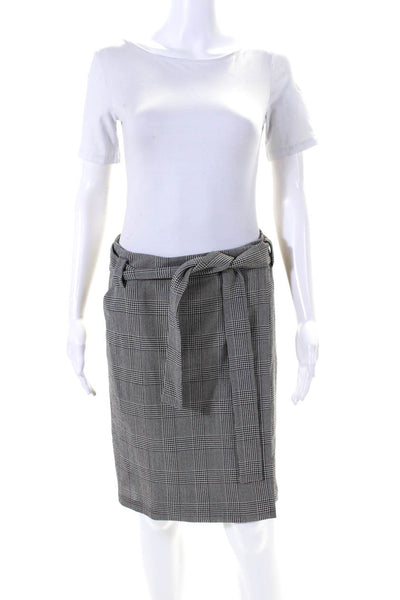 Etro Womens Belted Glen Plaid Wrap A Line Skirt Black White Wool Size IT 46