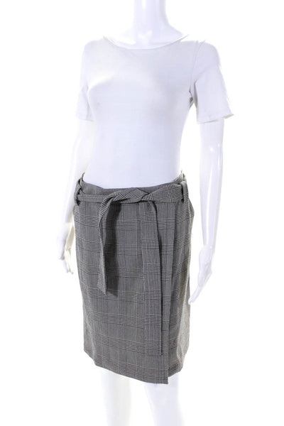 Etro Womens Belted Glen Plaid Wrap A Line Skirt Black White Wool Size IT 46