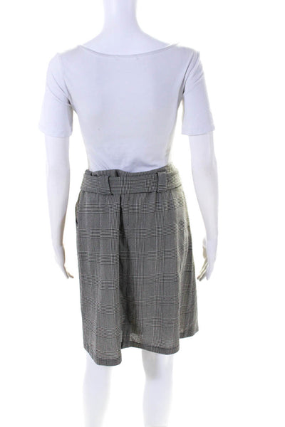 Etro Womens Belted Glen Plaid Wrap A Line Skirt Black White Wool Size IT 46