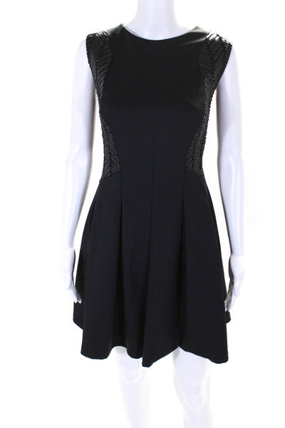 Patrizia Luca Womens Faux Leather Sleeveless Lined Skater Dress Black Size XL