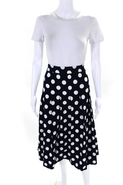 Avenue Montaigne Womens Polka Dot Print Midi Pleated Skirt Navy Blue Size 12