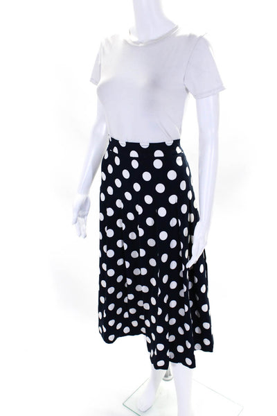 Avenue Montaigne Womens Polka Dot Print Midi Pleated Skirt Navy Blue Size 12