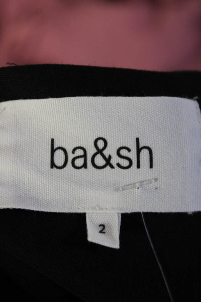 Ba&Sh Womens 3/4 Sleeve Lace Up V-Neck Unlined Boxy Blouse Top Black Size 2