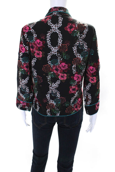 Sandro Paris Womens Floral Print Two Pocket Button Down Blouse Top Black Size 3