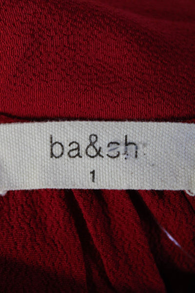 Ba&Sh Womens Crepe 3/4 Sleeve Ruffled Hem V-Neck Tunic Blouse Top Red Size 1
