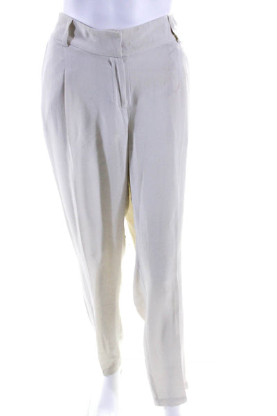 Eileen Fisher Womens Beige Silk High Rise Pleated Straight Dress Pants Size M