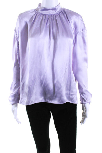 Magda Butrym Womens Silk Long Sleeves Mock Neck Blouse Lavender Size EUR 36