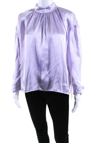 Magda Butrym Womens Silk Long Sleeves Mock Neck Blouse Lavender Size EUR 36