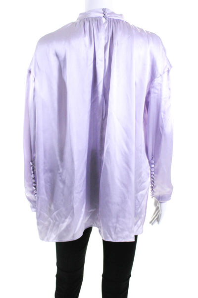 Magda Butrym Womens Silk Long Sleeves Mock Neck Blouse Lavender Size EUR 36