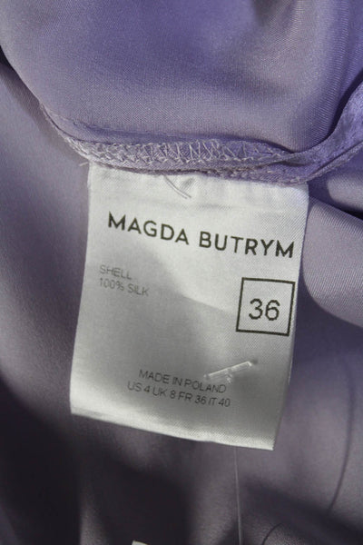 Magda Butrym Womens Silk Long Sleeves Mock Neck Blouse Lavender Size EUR 36