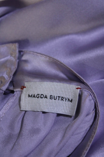 Magda Butrym Womens Silk Long Sleeves Mock Neck Blouse Lavender Size EUR 36