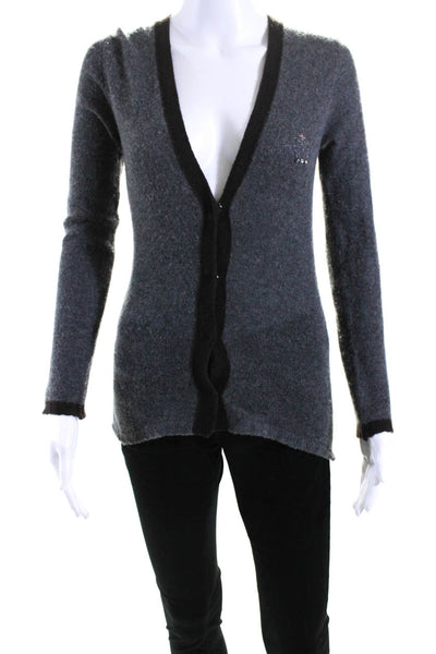 Queene Belle Womens Button Front V Neck Cashmere Cardigan Sweater Gray Small