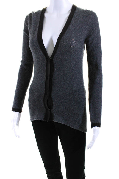 Queene Belle Womens Button Front V Neck Cashmere Cardigan Sweater Gray Small