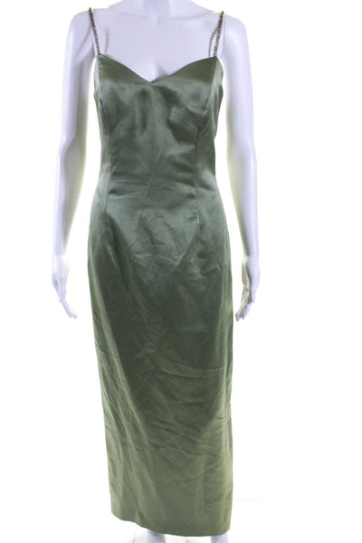 Kathlin Argiro Womens Beaded Straps V Neck Sleeveless Gown Green Size 2