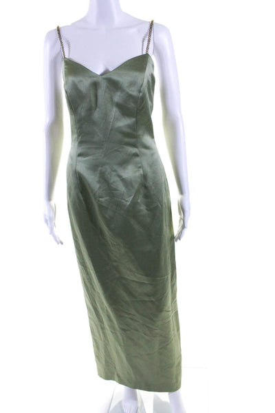 Kathlin Argiro Womens Beaded Straps V Neck Sleeveless Gown Green Size 2