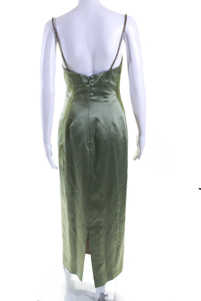 Kathlin Argiro Womens Beaded Straps V Neck Sleeveless Gown Green Size 2