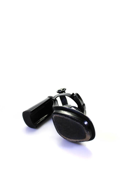 Prada Womens Black Leather Square Tie Block Heels Sandals Shoes Size 7.5