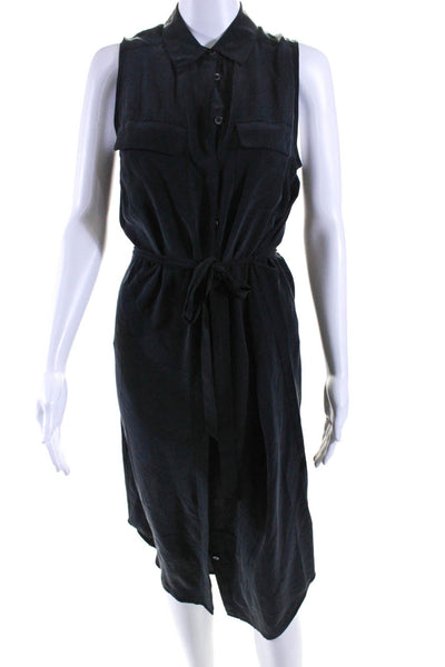 Equipment Femme Womens Dark Gray Belt Button Front Sleeveless Shift Dress Size S