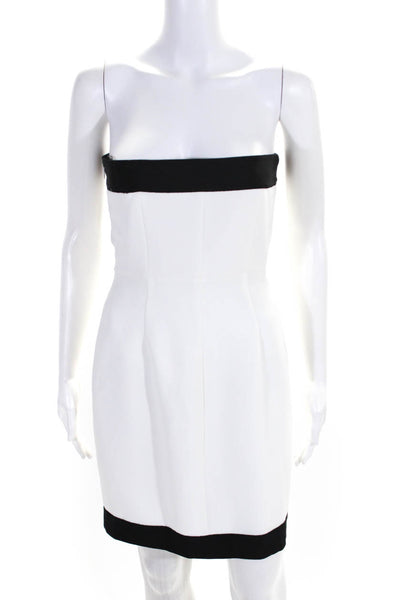 Rachel Zoe Womens Side Zip Strapless Mini Sheath Dress White Black Size Small