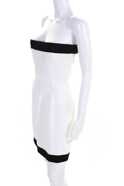 Rachel Zoe Womens Side Zip Strapless Mini Sheath Dress White Black Size Small