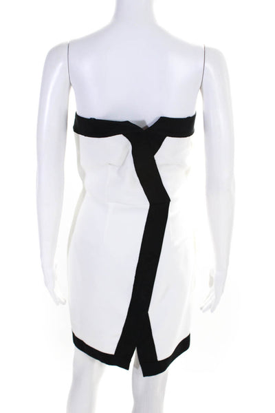 Rachel Zoe Womens Side Zip Strapless Mini Sheath Dress White Black Size Small