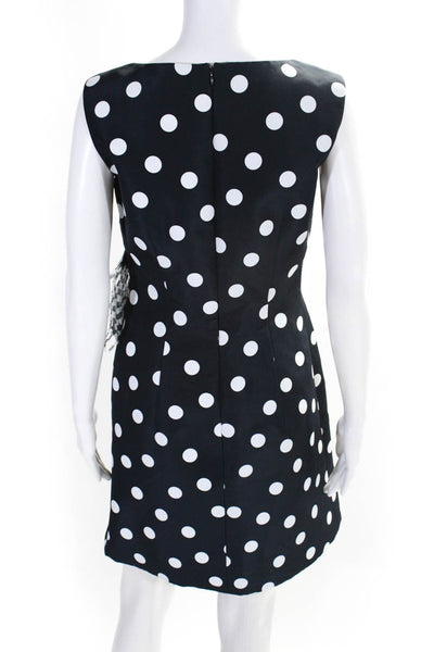 Lee Anderson Womens Back Zip Feather Trim Polka Dot Dress Navy White Size Small