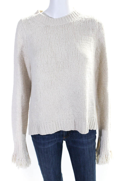 3.1 Phillip Lim Womens Chenille Knit Fringe Cuff Crewneck Sweater White Size L