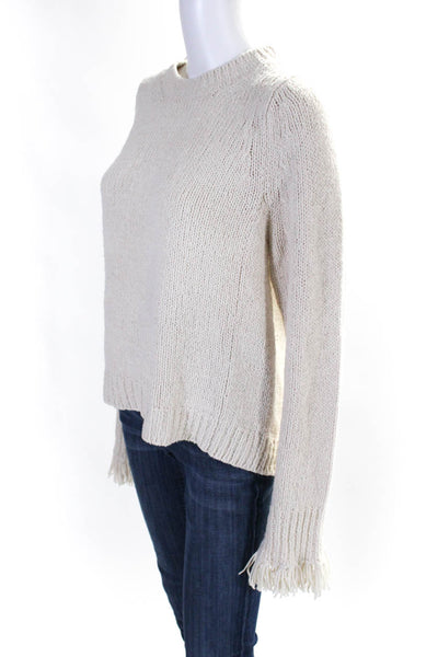 3.1 Phillip Lim Womens Chenille Knit Fringe Cuff Crewneck Sweater White Size L