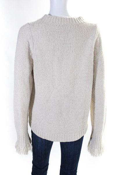 3.1 Phillip Lim Womens Chenille Knit Fringe Cuff Crewneck Sweater White Size L