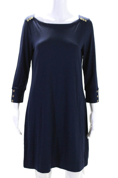 Lily Pulitzer Womens Stretch Round Neck Long Sleeve Mini Dress Navy Size M