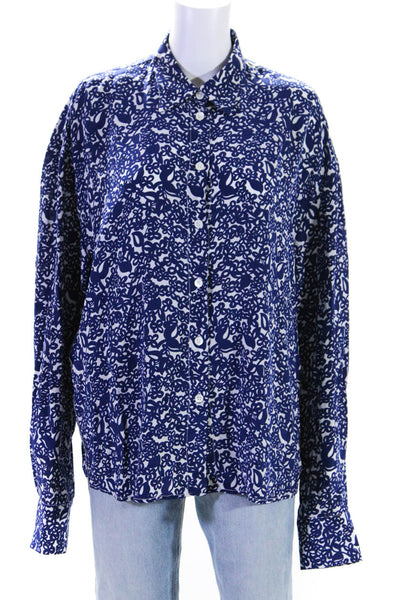 Marni Womens Silk Floral Print Long Sleeve Button Up Blouse Top Blue Size 42