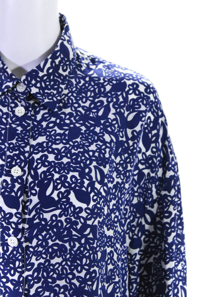 Marni Womens Silk Floral Print Long Sleeve Button Up Blouse Top Blue Size 42