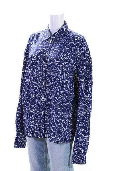 Marni Womens Silk Floral Print Long Sleeve Button Up Blouse Top Blue Size 42