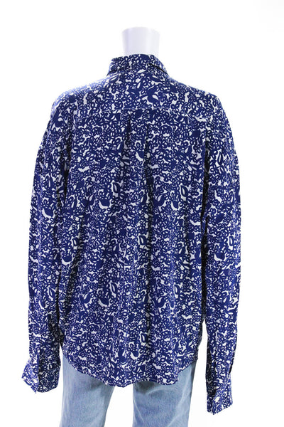 Marni Womens Silk Floral Print Long Sleeve Button Up Blouse Top Blue Size 42