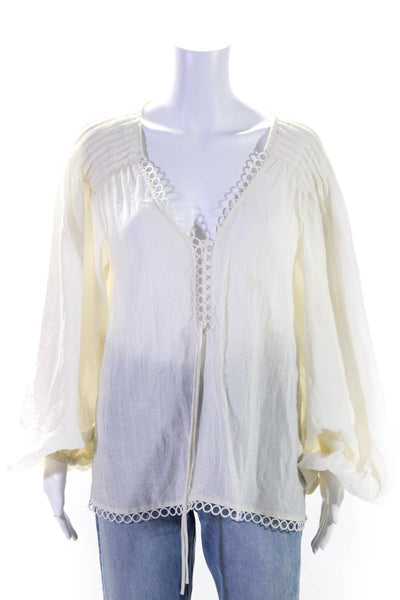 Jonathan Simkhai Womens Lace Up Long Sleeve Pullover Blouse Top Beige Size L