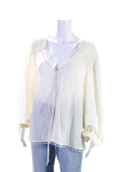 Jonathan Simkhai Womens Lace Up Long Sleeve Pullover Blouse Top Beige Size L