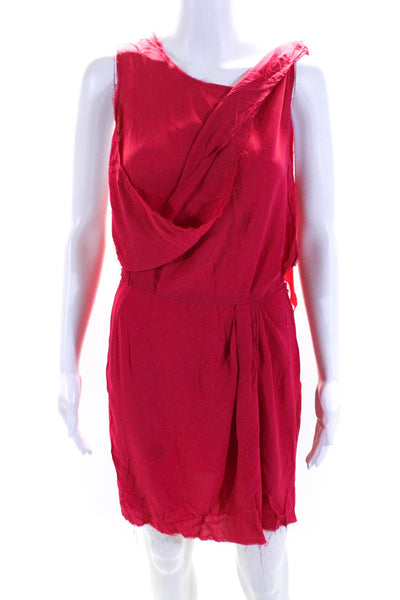 Nina Ricci Womens Bright Pink Silk Drape Neck Sleeveless Shift Dress Size 38