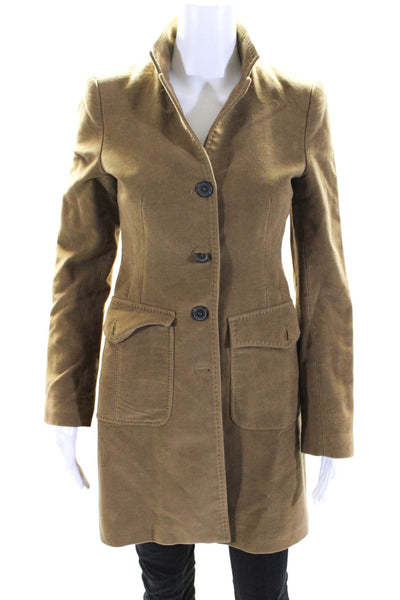 Zara Womens Brown Cotton Four Button Front Pockets Long Sleeve Coat Size XS