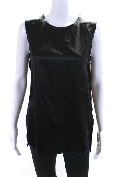 Vince Women's Scoop Neck Sleeveless Slit Hem Silk Tank Top Blouse Black Size S