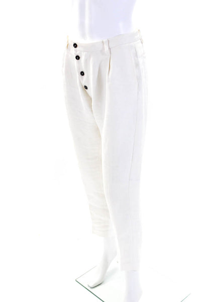 Gary Graham Womens Linen Full Buttoned Slip-On Tapered Leg Trousers Beige Size 2