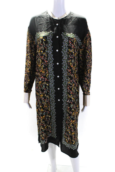 Lanvin Womens Silk Floral Print Buttoned Cuff Long Sleeve Dress Black Size EUR40