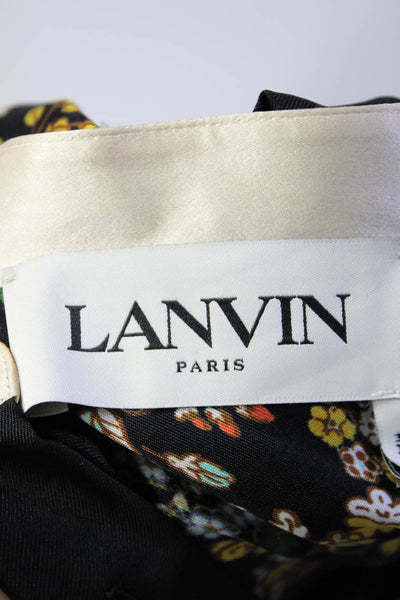 Lanvin Womens Silk Floral Print Buttoned Cuff Long Sleeve Dress Black Size EUR40