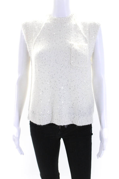 ATM Womens Sequined Knitted Woven Textured Sleeveless Sweater Tank White Size M