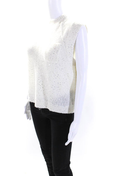 ATM Womens Sequined Knitted Woven Textured Sleeveless Sweater Tank White Size M