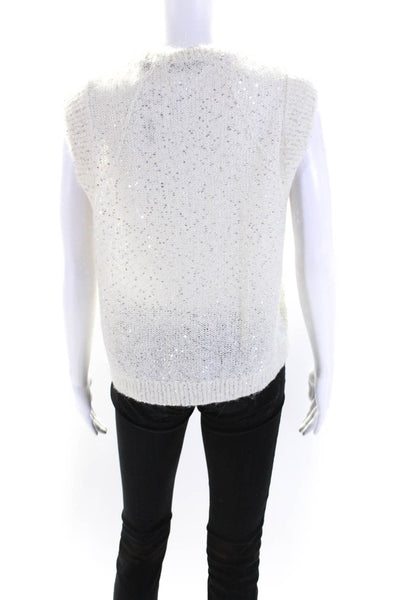 ATM Womens Sequined Knitted Woven Textured Sleeveless Sweater Tank White Size M