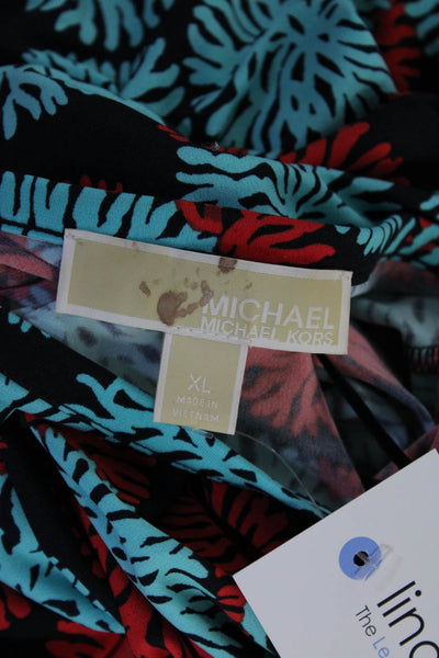 Michael Michael Kors Womens Abstract Print Long Sleeve Mini Dress Red Size XL