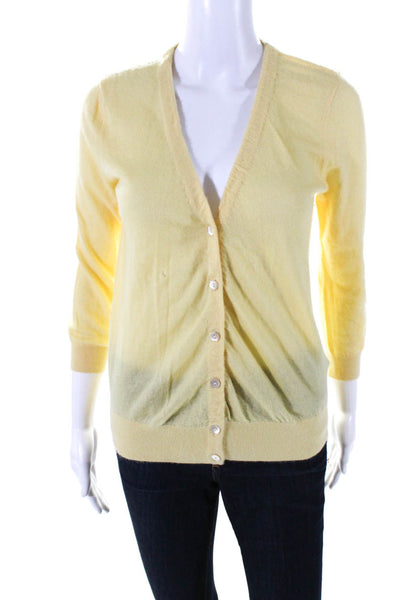 Vince Womens Cashmere Thin-Knit Long Sleeve Button Up Sweater Yellow Size S