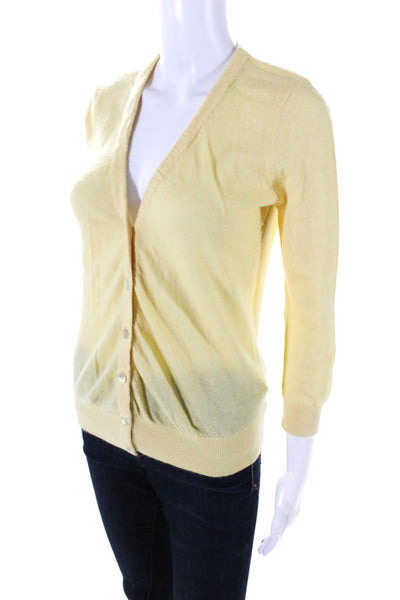 Vince Womens Cashmere Thin-Knit Long Sleeve Button Up Sweater Yellow Size S