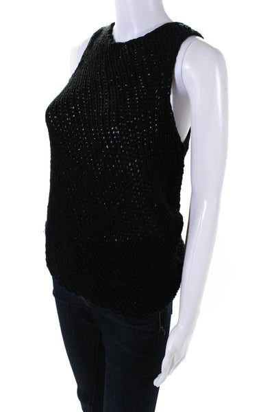 Vince Womens Open Crochet Sleeveless Unlined Crewneck Tank Top Black Size S