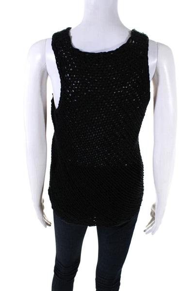 Vince Womens Open Crochet Sleeveless Unlined Crewneck Tank Top Black Size S